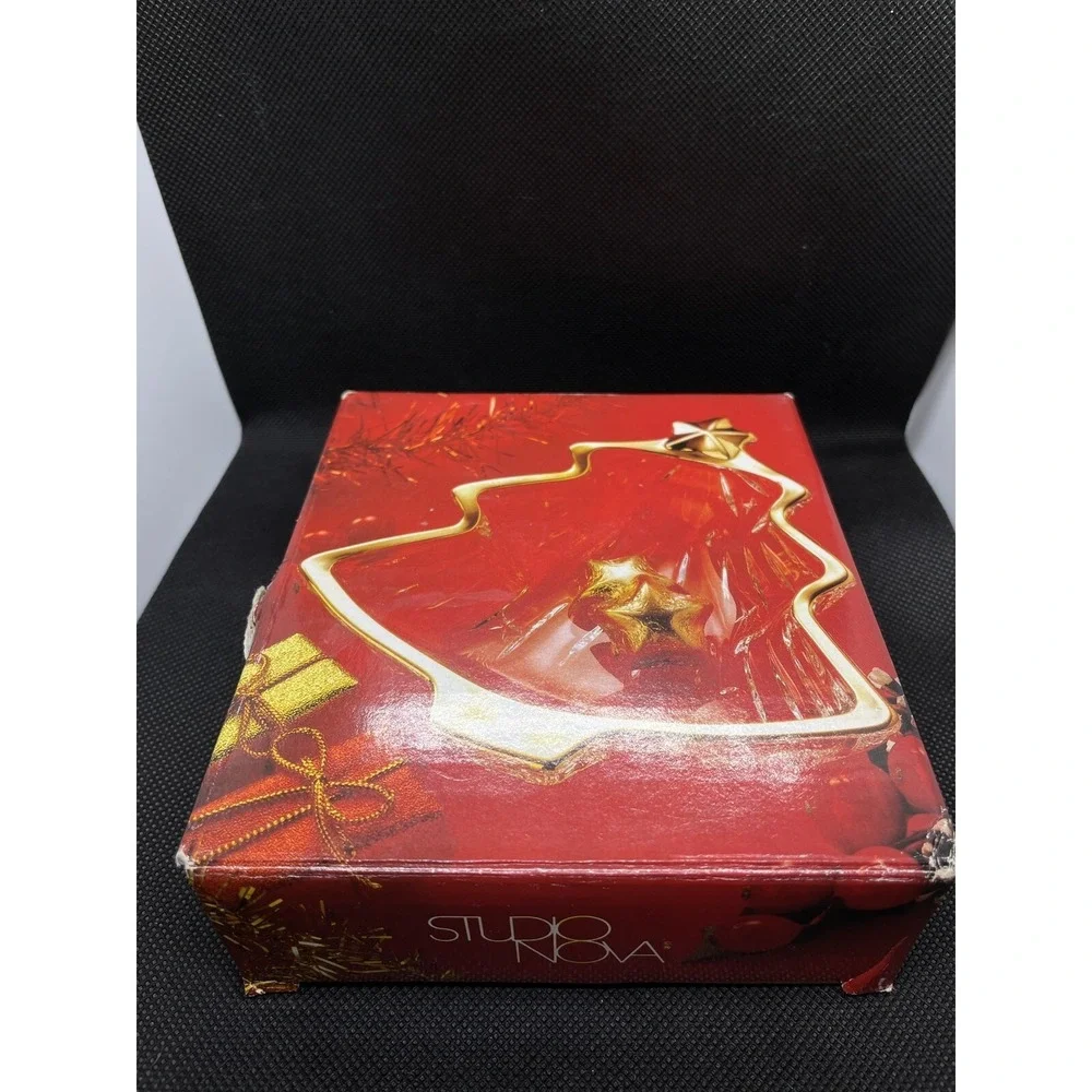 Studio Nova Christmas Tree Shaped Gold Trimmed Glass Candy‎ Dish 6